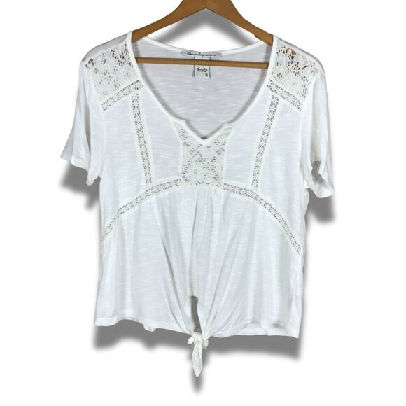 AMERICAN RAG CIE White Knit Tie Front Top NWOT SMALL - Picture 3 of 8